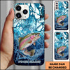 Maxcorners Fishing Phone Case Blue Water Splash Fish Art Personalized Name 3D Phone Case (10 Fish Species)