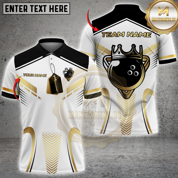 Maxcorners Royal Bowling Champion Multicolor Customized Name, Team Name 3D Shirts| White