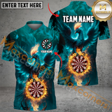 Maxcorners Darts Phoenix Flame Customized Name, Team Name 3D Polo Shirt