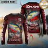 Maxcorners Fishing Red Dragon Scale Lightning Custom Name & Team Name 3D Shirts