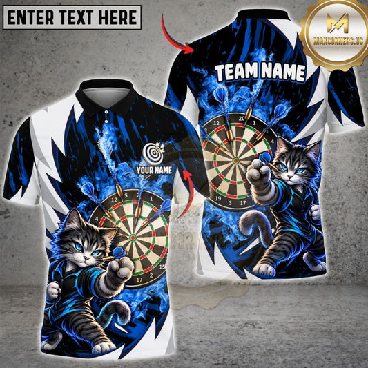 Maxcorners Darts Cute Fighting Cat Mascot Dartboard Lightning Texture Graphic Multicolor Customized Name, Team Name 3D Shirts