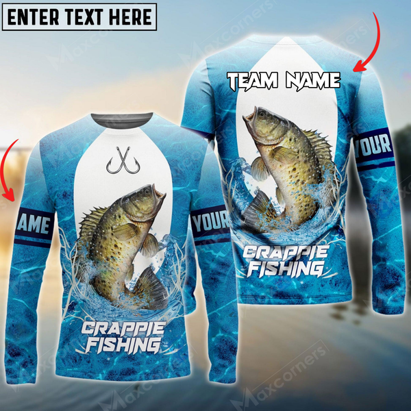 Maxcorners Crappie Fishing Blue Wave Personalized Name, Team Name 3D Long Sleeve Shirt