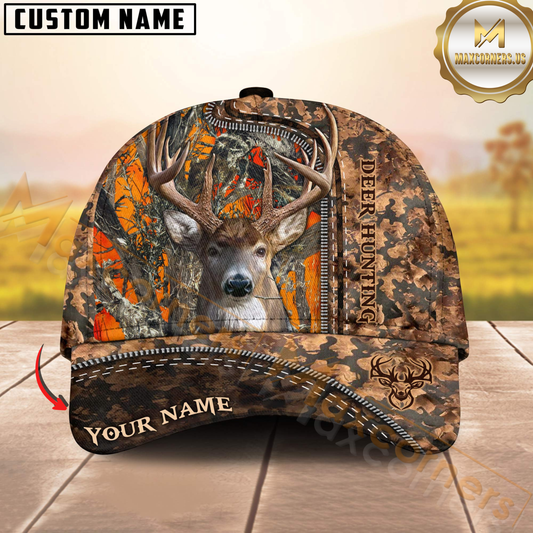 Maxcorners Deer Hunting Camo Forest Zip Design Personalized Hat 3D Printed Multicolor | Brown