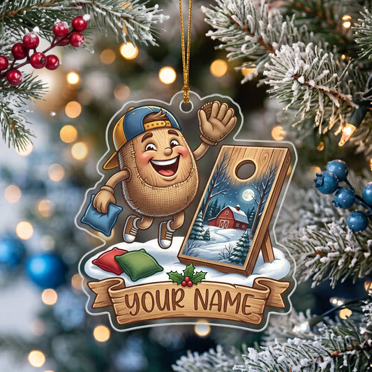 Maxcorners Cornhole Reindeer Player Christmas Design Customized Name 3D Keychain And Ornament