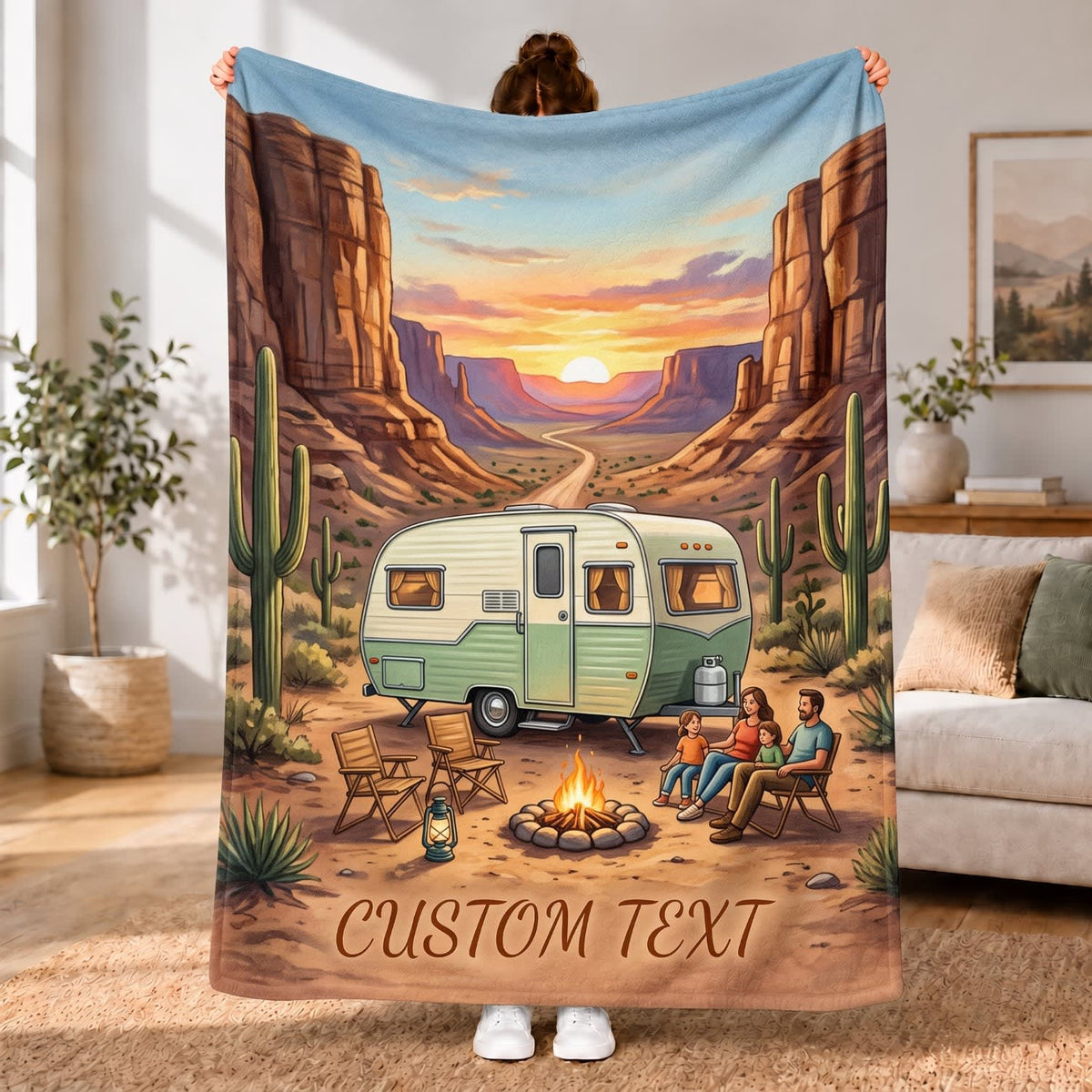 Maxcorners RVs Travel Trailer Western Canyon Adventure Custom Name 3D Blanket