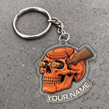 Maxcorners Clay Shooting Skull With Shotgun And Clay Targets Customized Name 3D Keychain And Ornament
