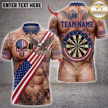 Maxcorners Darts Funny Body American Flag Sash Dartboard Personalized Name 3D Unisex Shirt