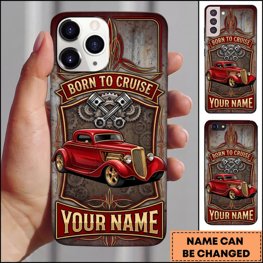 Maxcorners Classic Hot Rod Red Vintage Car and Retro Garage Badge Personalized Name 3D Phone Case