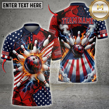 Maxcorners Bowling American Flag Explosive Bowling Strike Personalized Name 3D Unisex Shirt