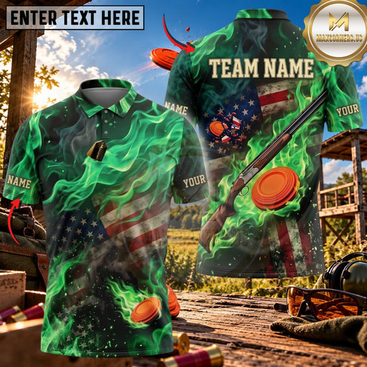 Maxcorners Clay Shooting Patriotic Flame Shotgun Target Multicolor Customized Name Team Name 3D Shirts (4 Colors)