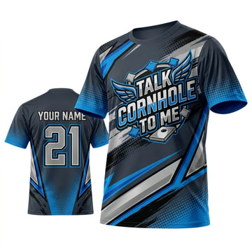 Maxcorners Cornhole Talk Cornhole To Me Blue Lightning Personalized Name 3D Unisex Shirt