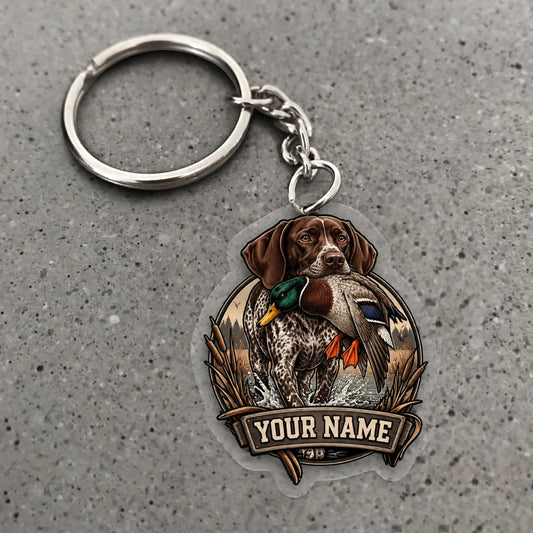 Maxcorners Duck Hunting German Shorthaired Pointer Cattail Marsh Badge Custom Name Gift 2D Flat Acrylic Ornament, Keychain