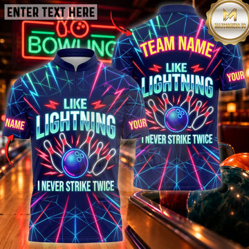 Maxcorners Bowling Like Lightning Colorful Bowling Strike Graphic Personalized Name 3D Unisex Shirt