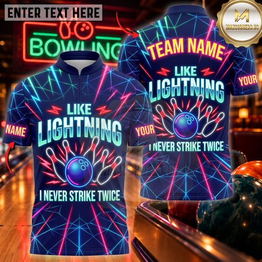 Maxcorners Bowling Like Lightning Colorful Bowling Strike Graphic Personalized Name 3D Unisex Shirt