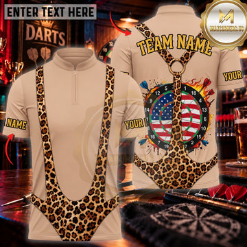 Maxcorners Darts Funny Leopard Print Necklace Body American Flag Dartboard Personalized Name 3D Unisex Shirt