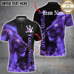 Maxcorners Bowling Lion Fire Flame Multicolor Customized Name, Team Name 3D Polo Shirt