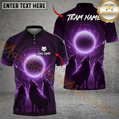 Maxcorners Wolf Moon Swing Golf Polo Shirt, Customized Name & Team Name 3D Shirts (4 Colors)