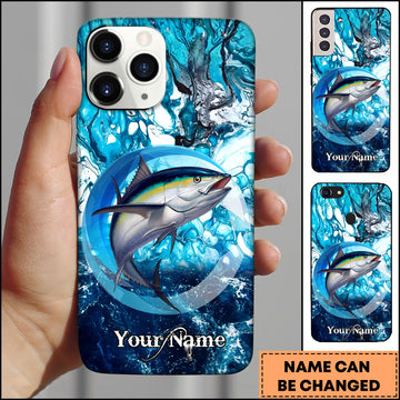 Maxcorners Tuna Fishing Blue Water Circle Art Personalized Name 3D Phone Case