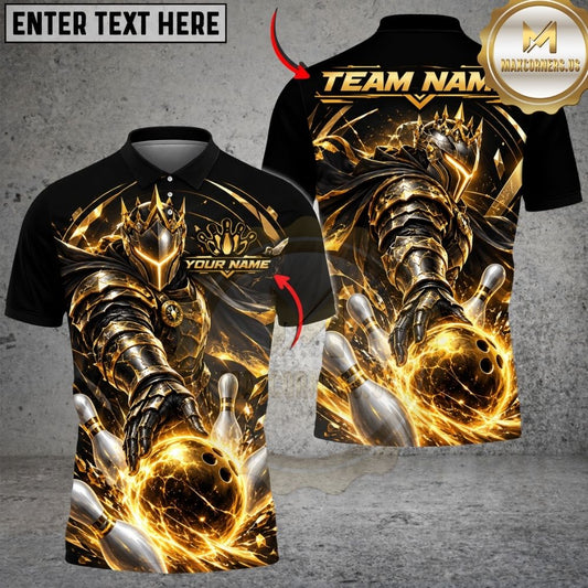 Maxcorners Bowling Golden Knight Warrior Crown Pins Explosion Artwork Multicolor Customized Name, Team Name 3D Shirts