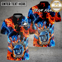 Maxcorners Bowling Fire Ice Lightning Multi Options Personalized Name, Team Name 3D Shirt