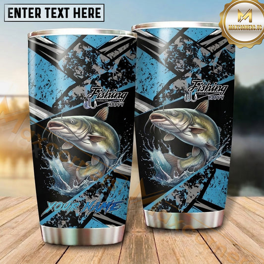 Maxcorners Fishing Tumbler Black Aqua Geometric Grunge Design Personalized Name Tumbler (13 Species)