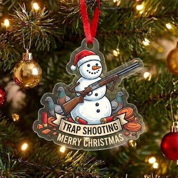 Maxcorners Personalized Funny Snowman Trap Shooting Merry Christmas Shotgun Pigeon Acrylic Christmas Ornament And Keychain Custom Gift For Hunters 2D Flat