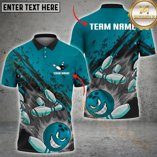 Maxcorners Bowling Funny Angry Ball Multicolor Customized Name, Team Name 3D Shirts