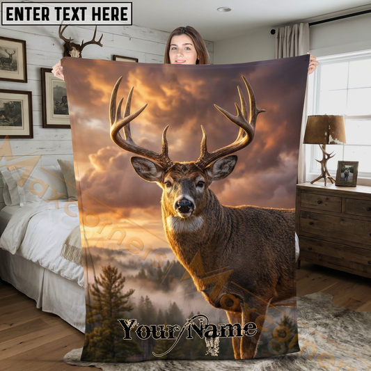 Maxcorners Beautiful Whitetail Deer Sunset Forest Landscape Personalized 3D Blanket