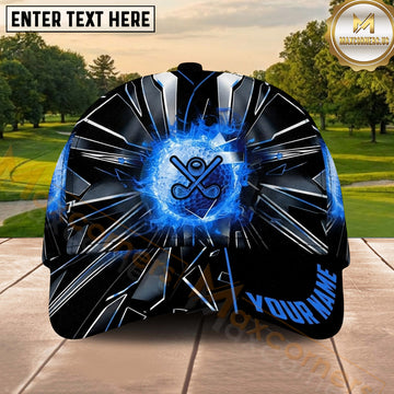 Maxcorners Golf Energy Burst Crossed Clubs Ball Graphic Personalized Name 3D Classic Cap