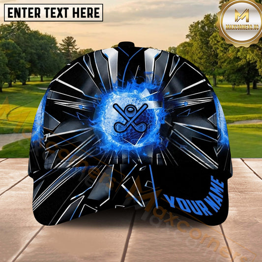 Maxcorners Golf Energy Burst Crossed Clubs Ball Graphic Personalized Name 3D Classic Cap