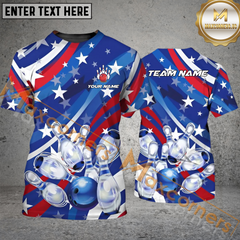 Maxcorners Us Flag Bowling Jersey Customized Name, Team Name 3D Polo Shirt