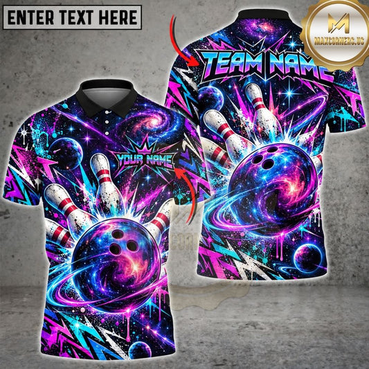 Maxcorners Bowling Cosmic Galaxy Space Planet Orbital Energy Pins Strike Artwork Multicolor Customized Name, Team Name 3D Shirts