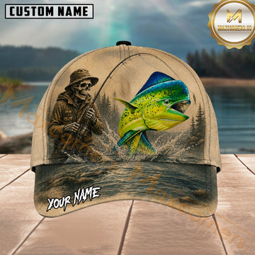 Maxcorners Fishing Skull Angler Mahi Mahi Lake Splash Personalized 3D Cap