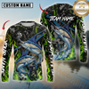 Maxcorners Fishing Green Flame Camo Design Sun Protection Personalized Name, Team Name Long Sleeve Shirt