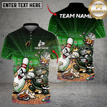 Maxcorners Bowling And Pins Funny Beer Drunken Fighting Customized Name, Team Name 3D Shirt (4 Colors)