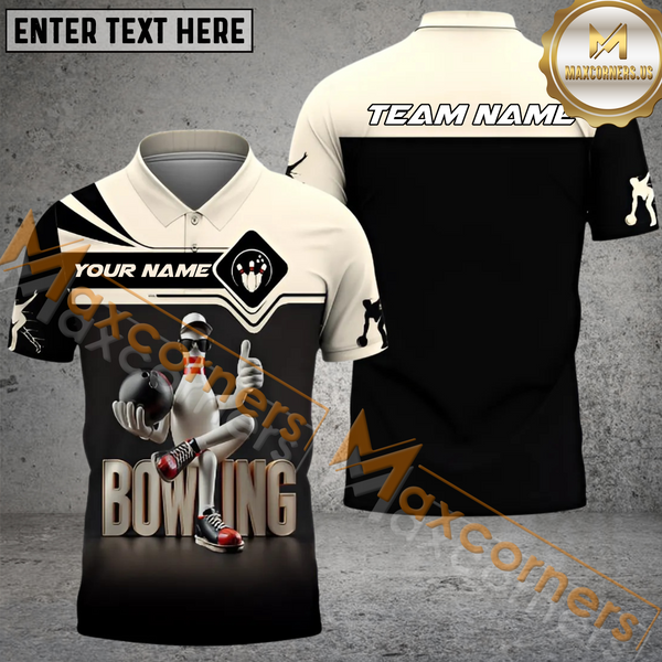 Maxcorners Funny Bowling Jersey Customized Name, Team Name 3D Polo Shirt