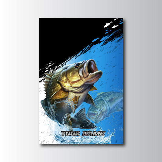 Maxcorners Largemouth Bass Fishing Blue Water Dynamic Splash Design Personalized Name 3D Poster
