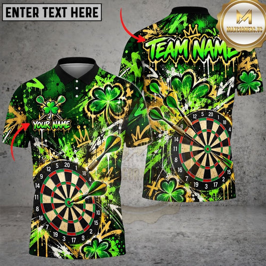 Maxcorners Darts Shamrock Clover Flying Darts Golden Rays Target Board Graphic Multicolor Customized Name, Team Name 3D Shirts