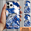 Maxcorners Fishing Blue White Brushstroke Ocean Wave Personalized Name Phone Case (12 Fish Species)
