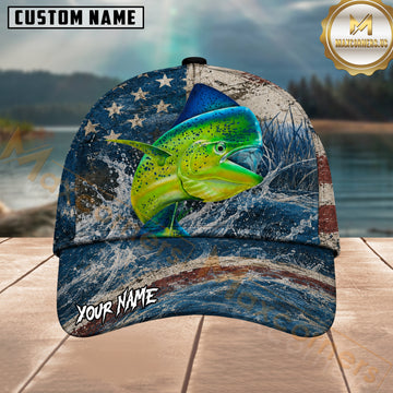 Maxcorners Fishing Mahi Mahi American Flag Splash Personalized 3D Cap