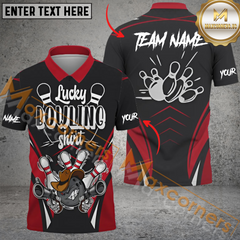 Maxcorners Funny Lucky Bowling Jersey Multicolor Option Customized Name, Team Name 3D Polo Shirt