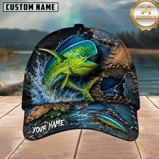 Maxcorners Fishing Mahi Mahi Stitched Leather Lure Personalized 3D Cap
