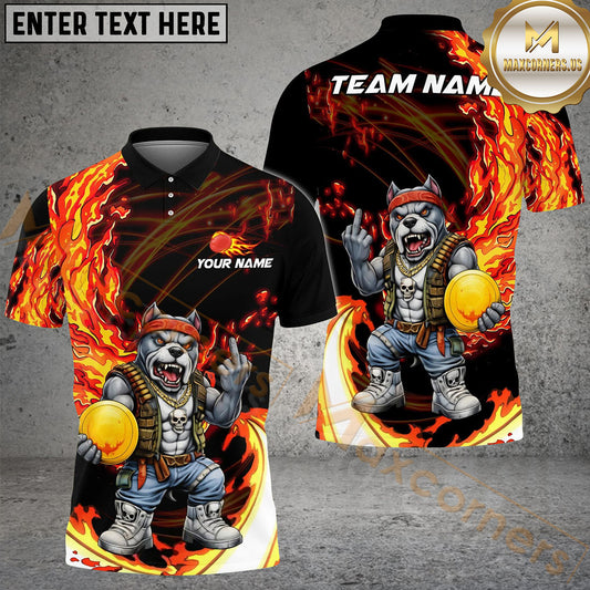 Maxcorners Fire Strike Wolf Disc Golf Polo Personalized Name, Team Name 3D Shirt (4 Colors)
