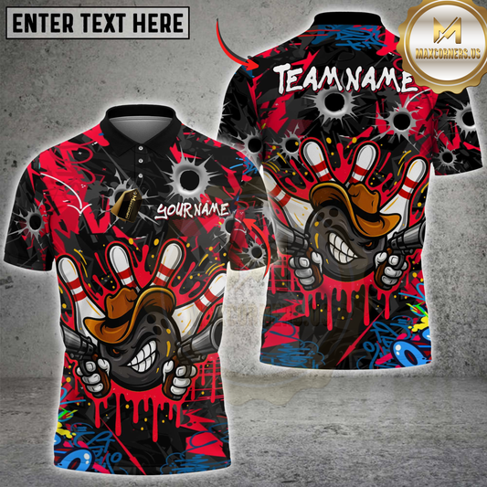 Maxcorners Graffiti Cowboy Bowling Jersey with Bullet Holes Multicolor Customized Name, Team Name 3D Shirts