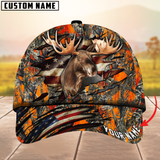 Maxcorners Moose Hunting USA Flag Crack Camouflage Pattern Multicolor Personalized Name 3D Cap