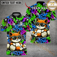Maxcorners Cool Cat Swing Golf Polo Shirt, Customized Name & Team Name 3D Shirts (4 Colors)