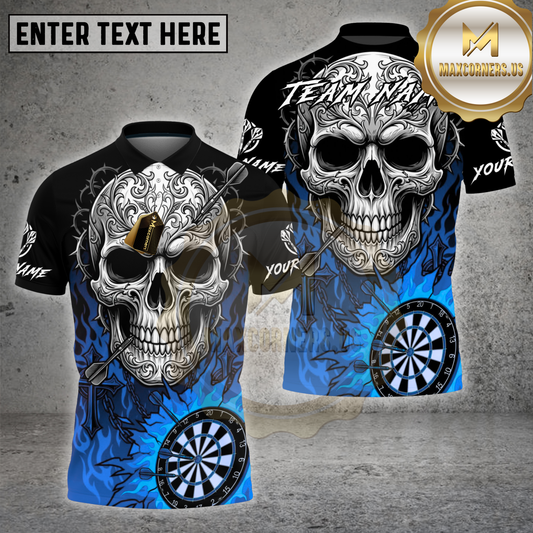Maxcorners Darts Shirt Skull Darts Dartboard Red Flames Tribal Design Multicolor Options Personalized Name, Team Name 3D Shirt (4 Colors)