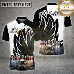 Maxcorners Bowling Shirt Black White Lightning Strike Ball Design Multi Options Personalized Name, Team Name 3D Shirt