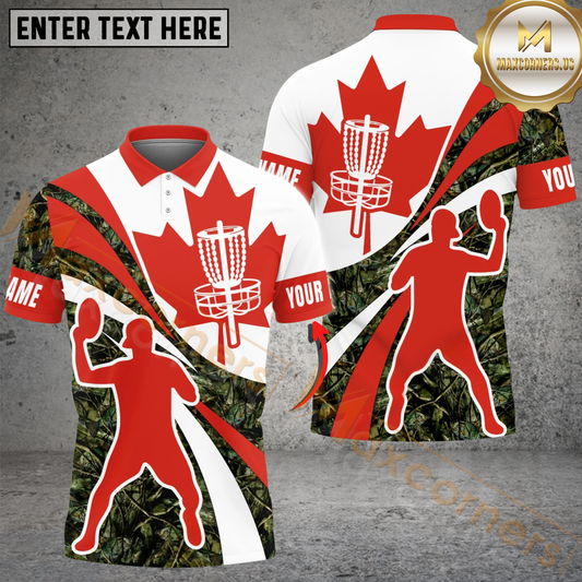 Maxcorners Canadian Flag Disc Golf Polo Personalized Name, Team Name 3D Shirt (4 Colors)