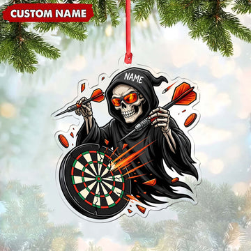 Maxcorners Darts Lover Grim Reaper Mascot, Riding Motorcycle, Holding Target Board Darts Personalized Name Ornament 2D Flat